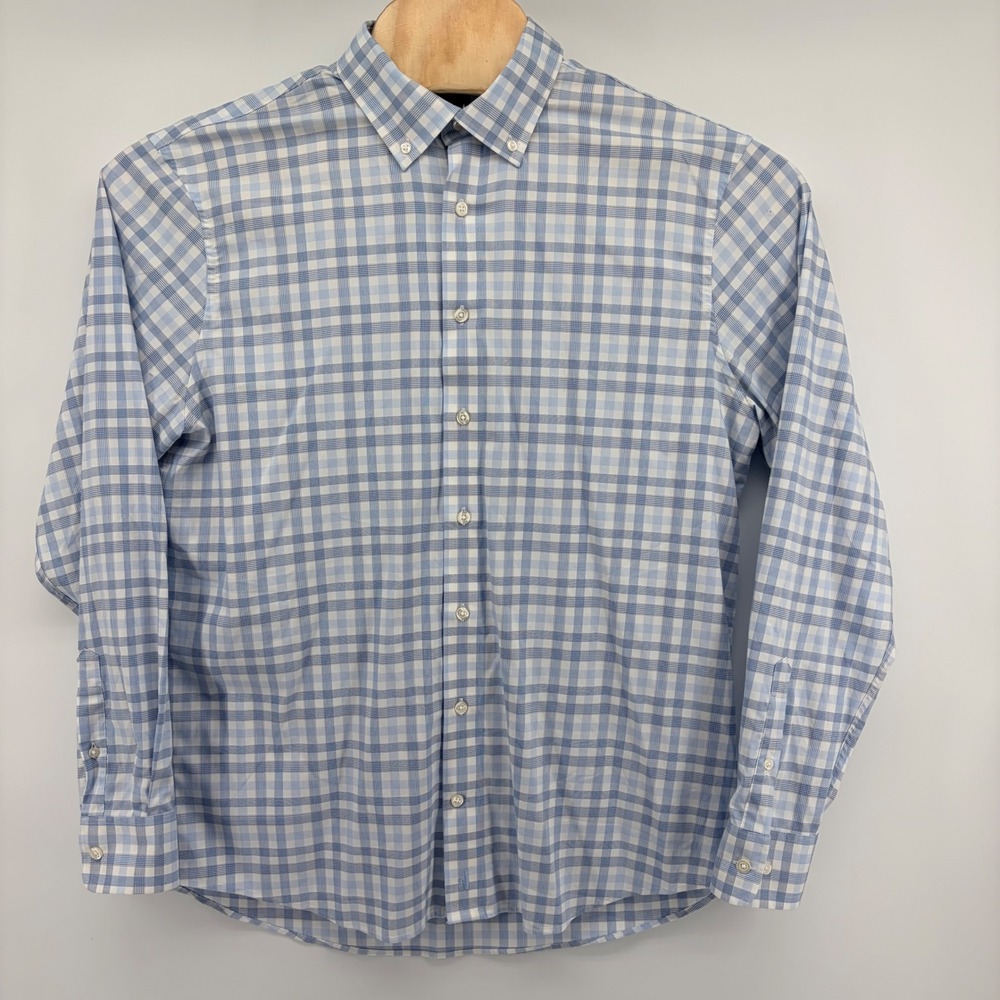 johnnie-O Performance Shirt Mens Large Blue White Plaid Button Down Golf L/S
